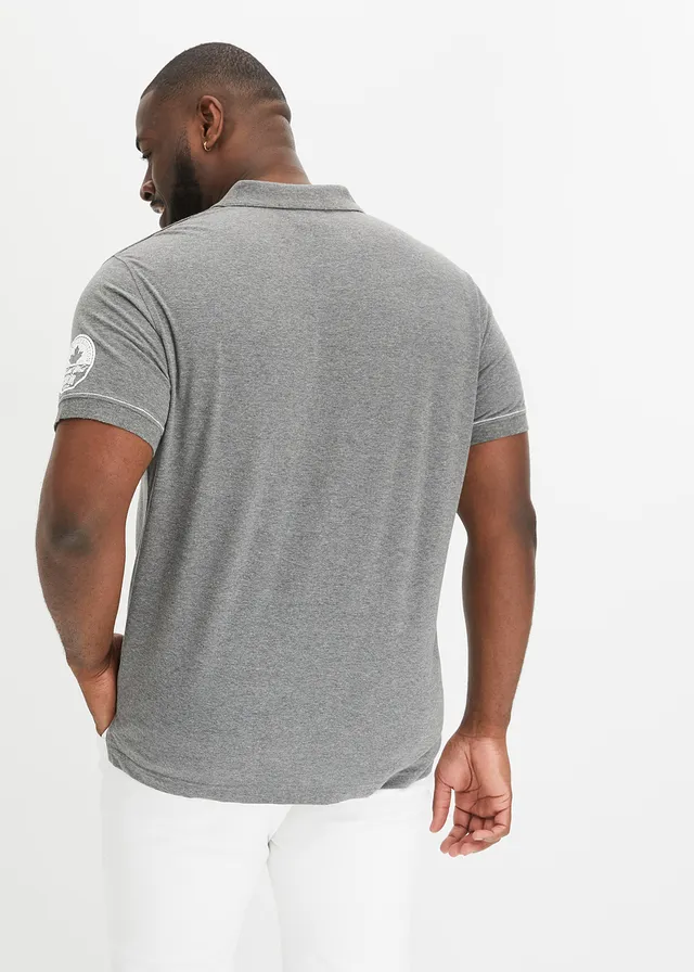 Jersey poloshirt, korte mouw, Kleur: grijs gemêleerd met print