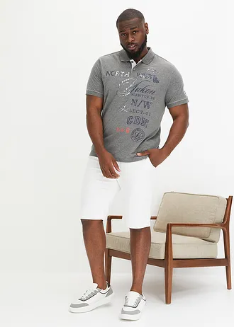 Jersey poloshirt, korte mouw, Kleur: grijs gemêleerd met print