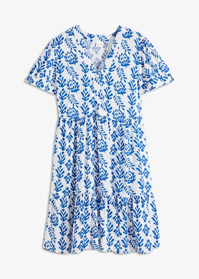 Robe-tunique 100% viscose, Couleur: blanc/bleu arctique