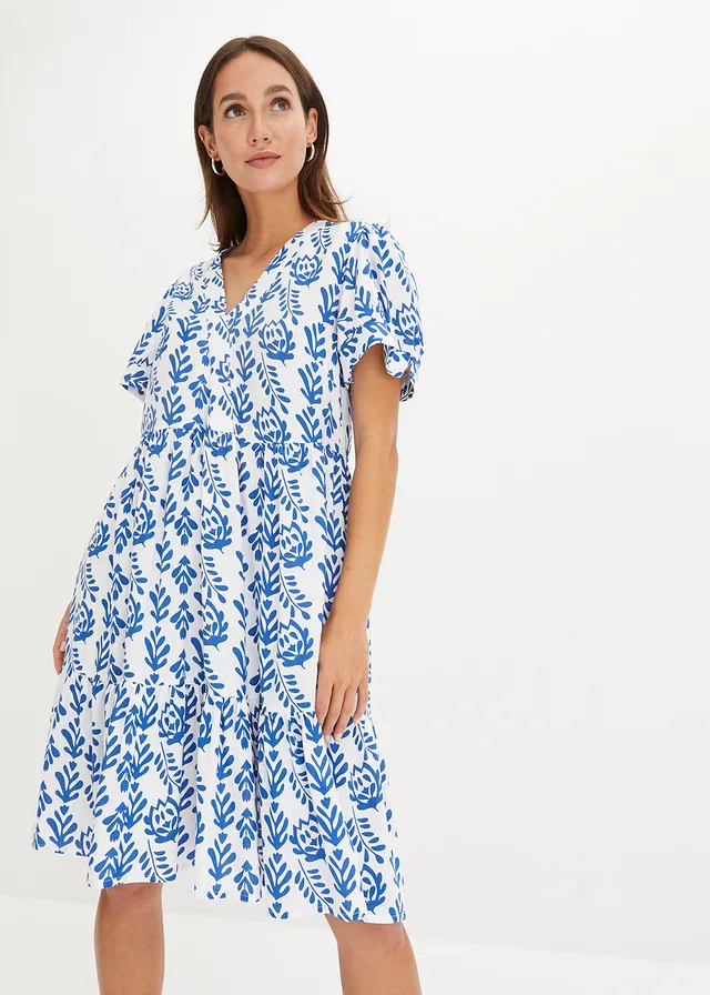 Robe-tunique 100% viscose, Couleur: blanc/bleu arctique