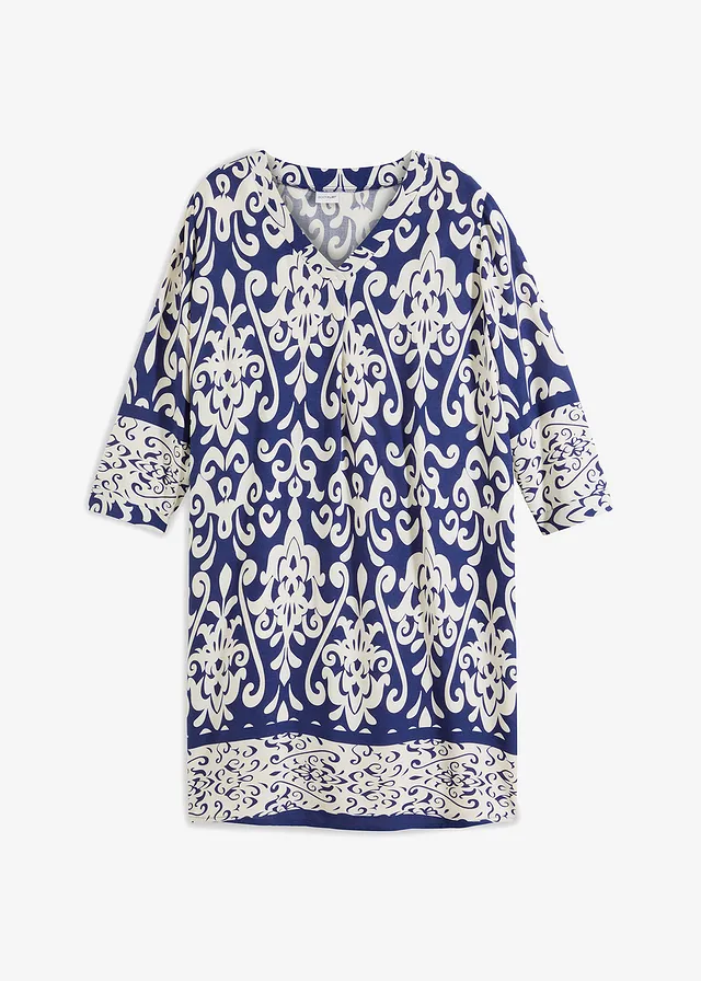 Tuniekjurk van soepele viscose • donkerblauw/crème gedessineerd • bonprix online shop