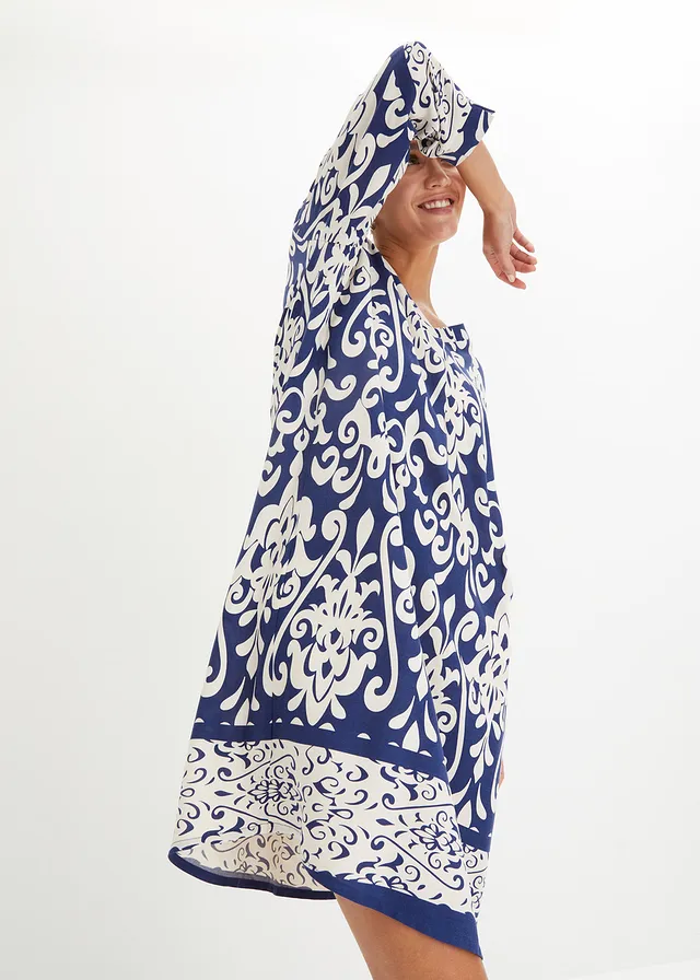 Robe-tunique en viscose fluide • bleu foncé-crème imprimé • product-page.page-title-suffix
