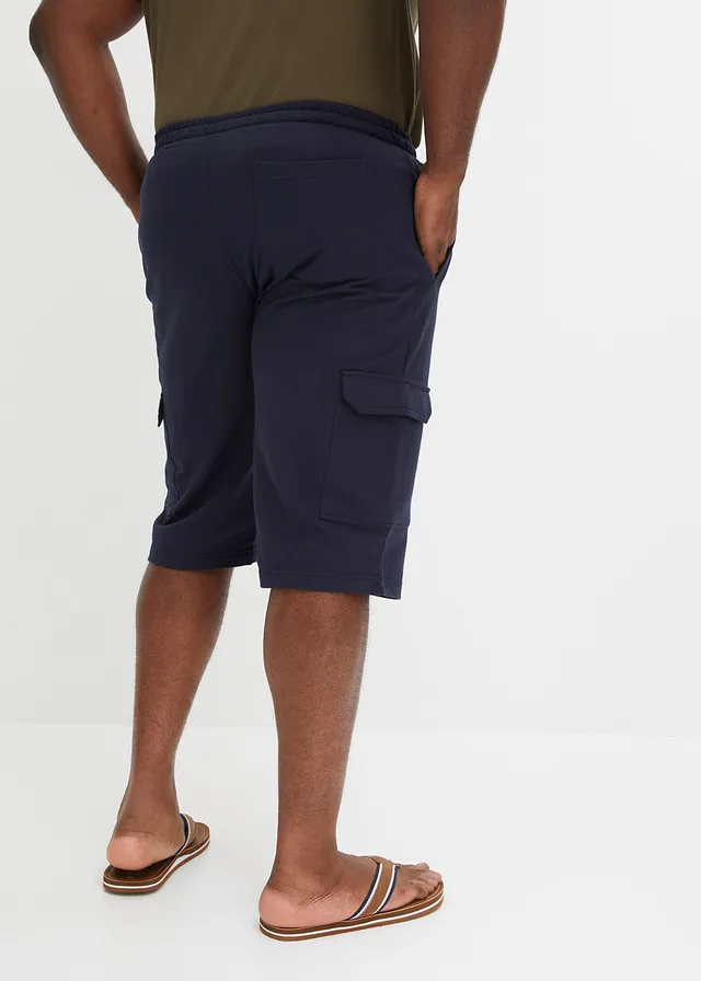 Sweat bermuda van katoen met cargozakken, Kleur: donkerblauw