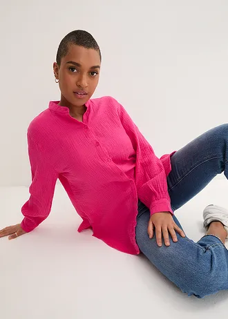Chemisier long en gaze de coton, Couleur: fuchsia