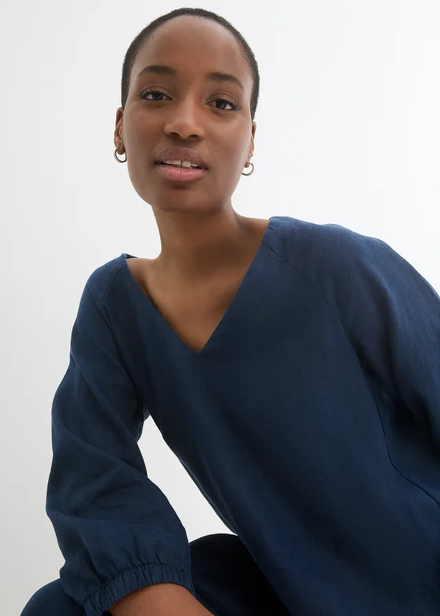 Robe 100 % lin, manches 3/4 • bleu foncé • product-page.page-title-suffix