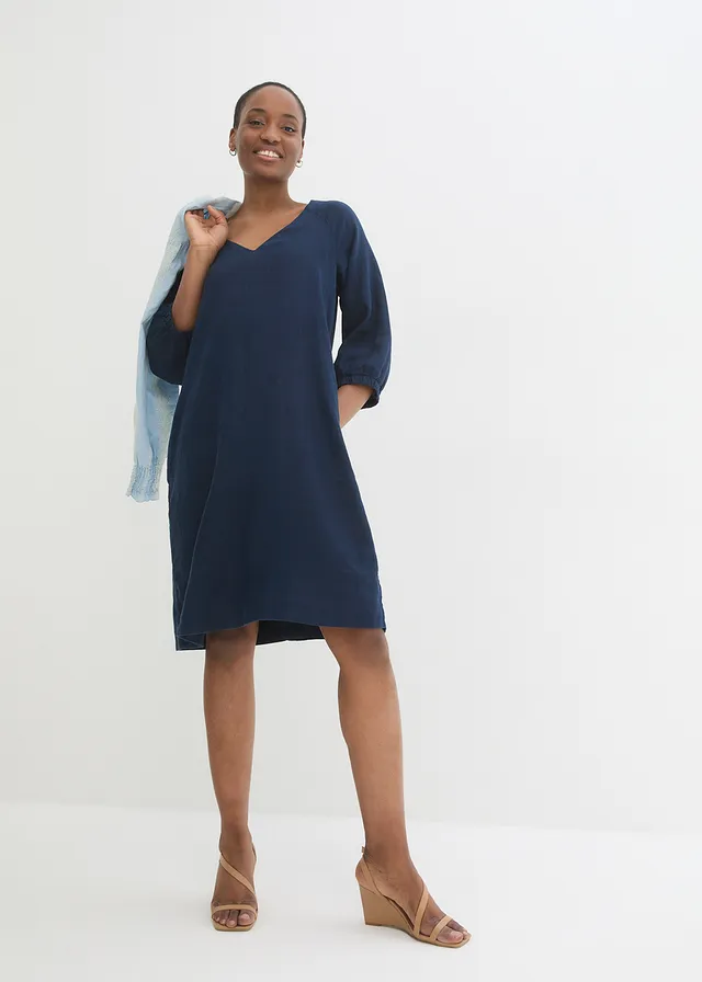 Robe 100 % lin, manches 3/4 • bleu foncé • product-page.page-title-suffix