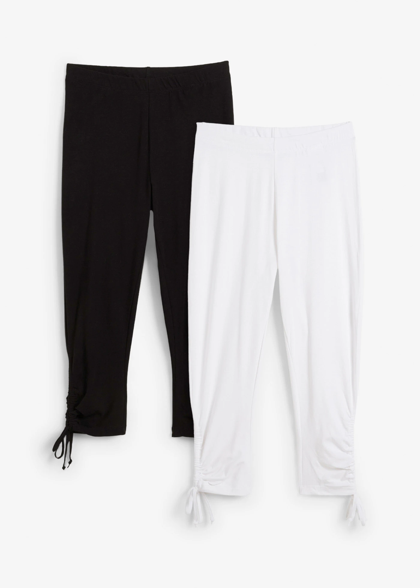 Legginsy 3/4 z marszczeniem (2 pary) • biały + czarny • sklep bonprix