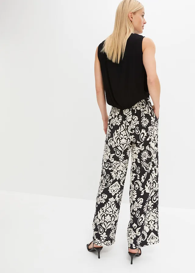 Pantalon palazzo à taille confortable • noir/beige galet imprimé graphique • product-page.page-title-suffix