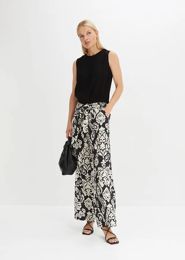 Pantalon palazzo à taille confortable • noir/beige galet imprimé graphique • product-page.page-title-suffix