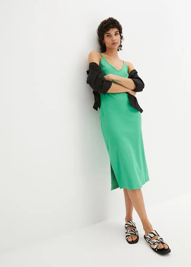 Robe ajustée en jersey coton côtelé, Couleur: vert opale