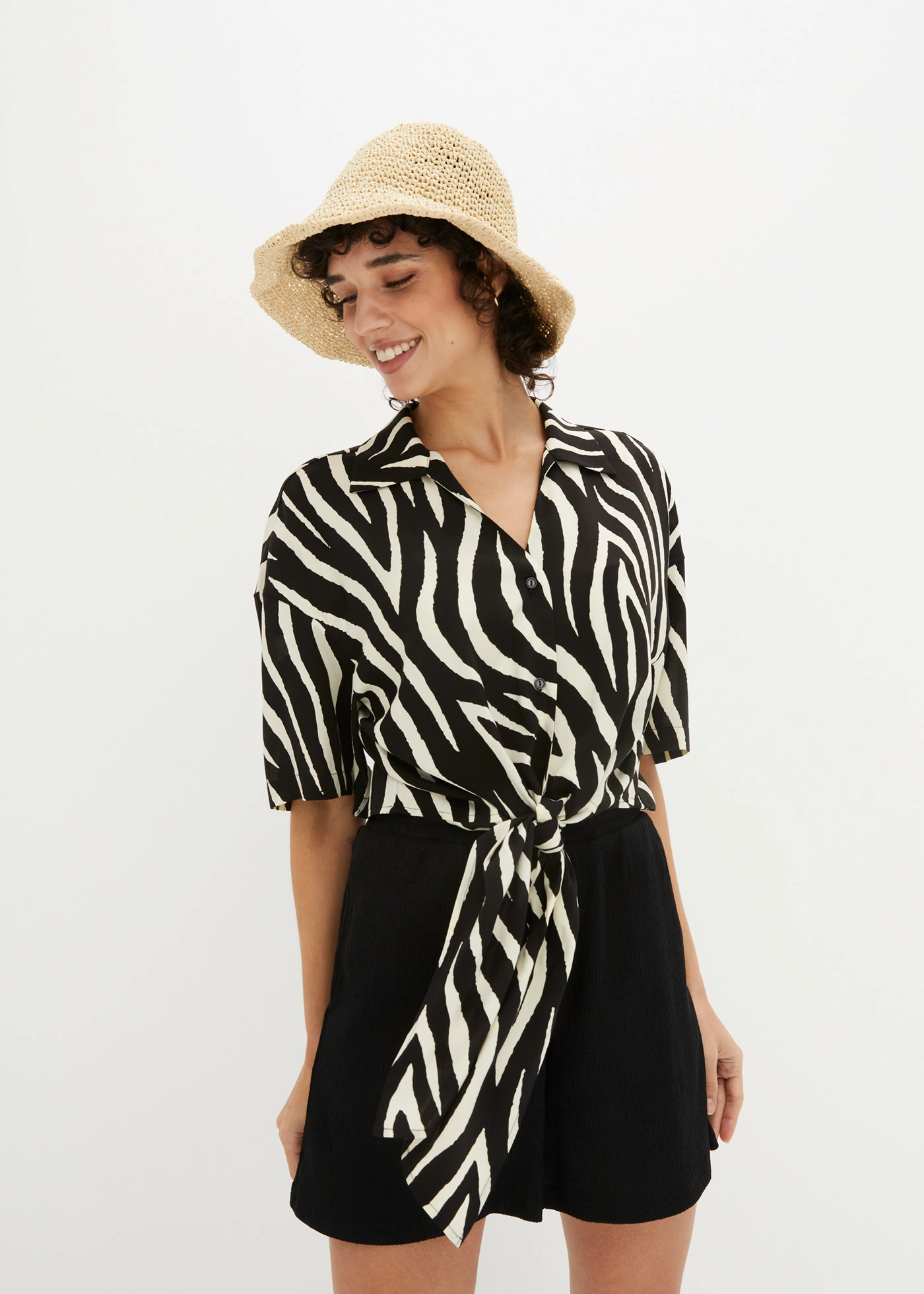 Halenka s uzlem • černo-přírodní s jemnými proužky • bonprix obchod