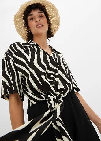 Halenka s uzlem • černo-přírodní s jemnými proužky • bonprix obchod