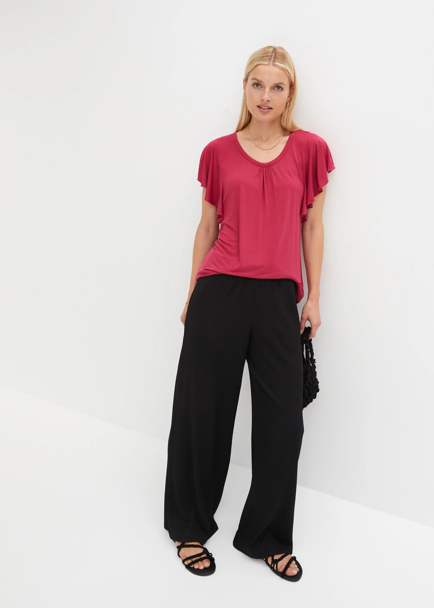 Shirt met volantmouwen • bessenrood • bonprix online shop