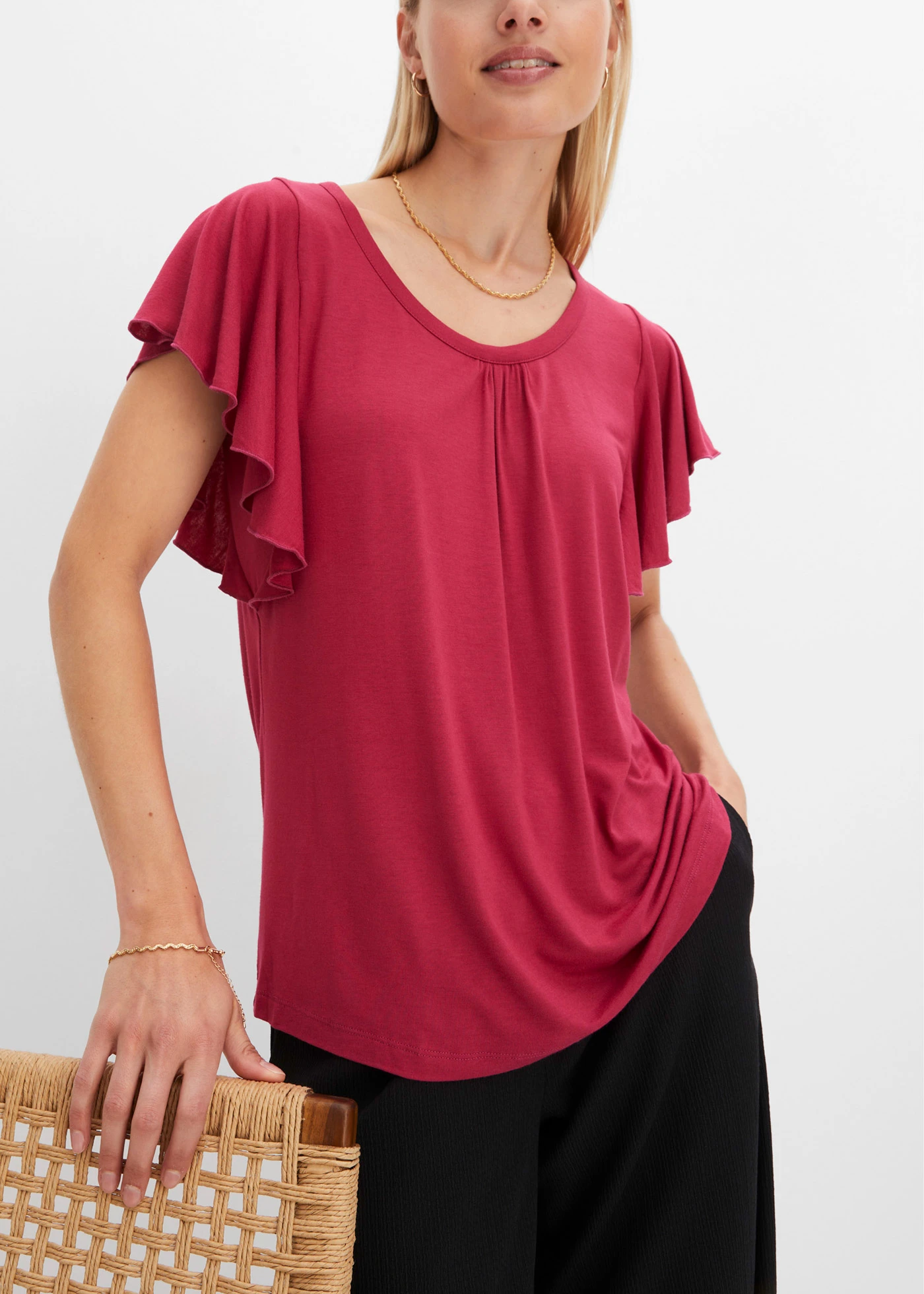 Shirt met volantmouwen • bessenrood • bonprix online shop