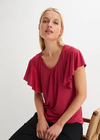 Shirt met volantmouwen • bessenrood • bonprix online shop