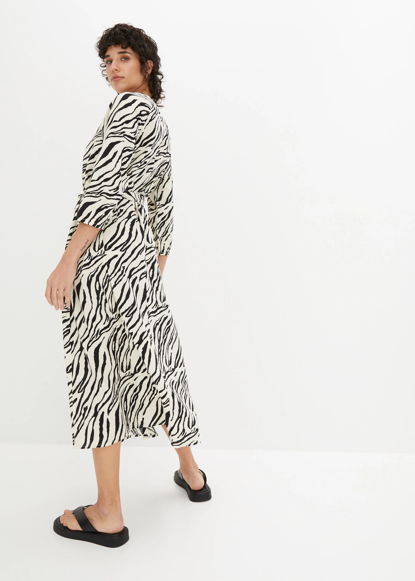 Midi jurk van soepele viscose • zebraprint naturel-zwart • bonprix online shop