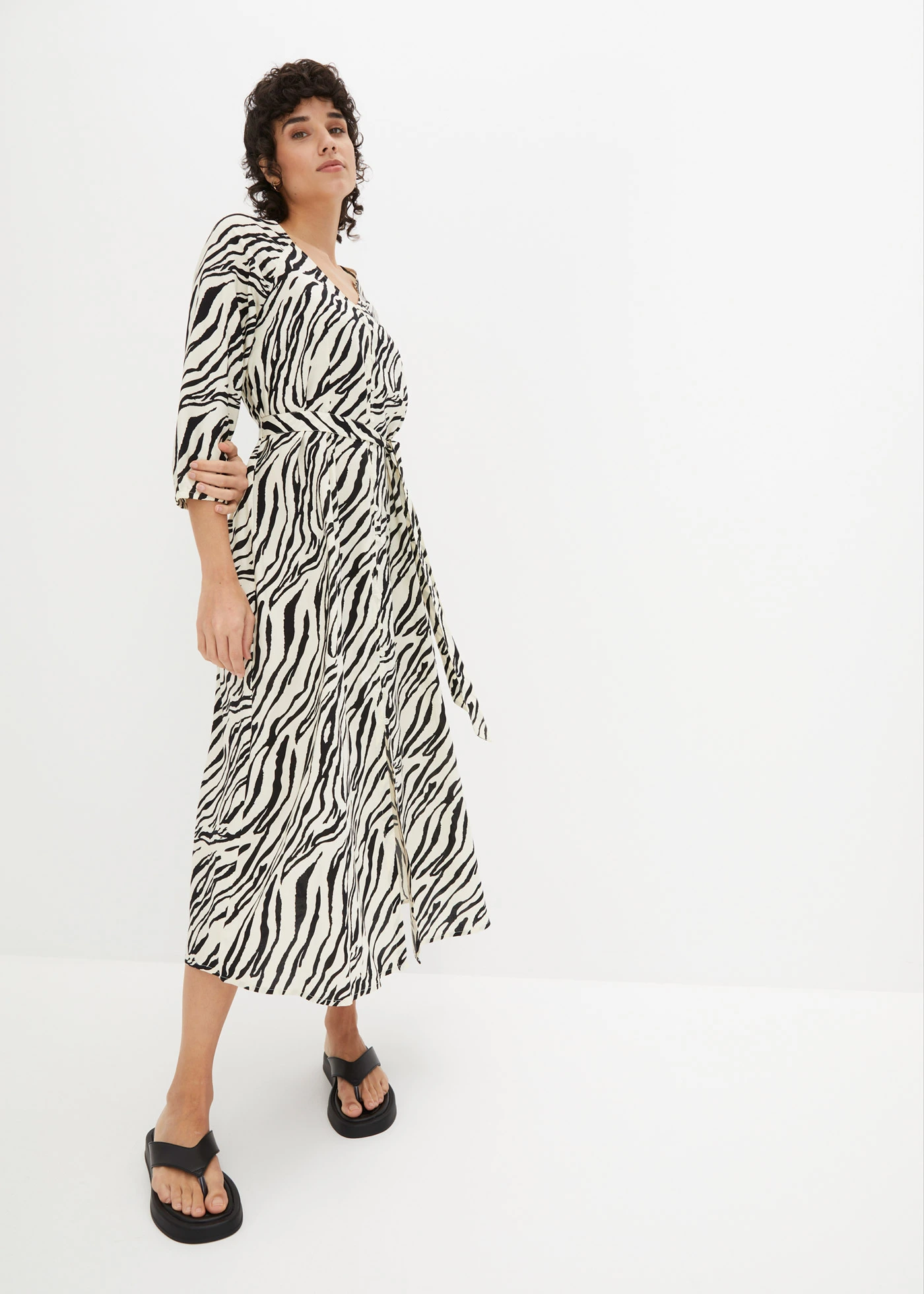 Midi jurk van soepele viscose • zebraprint naturel-zwart • bonprix online shop