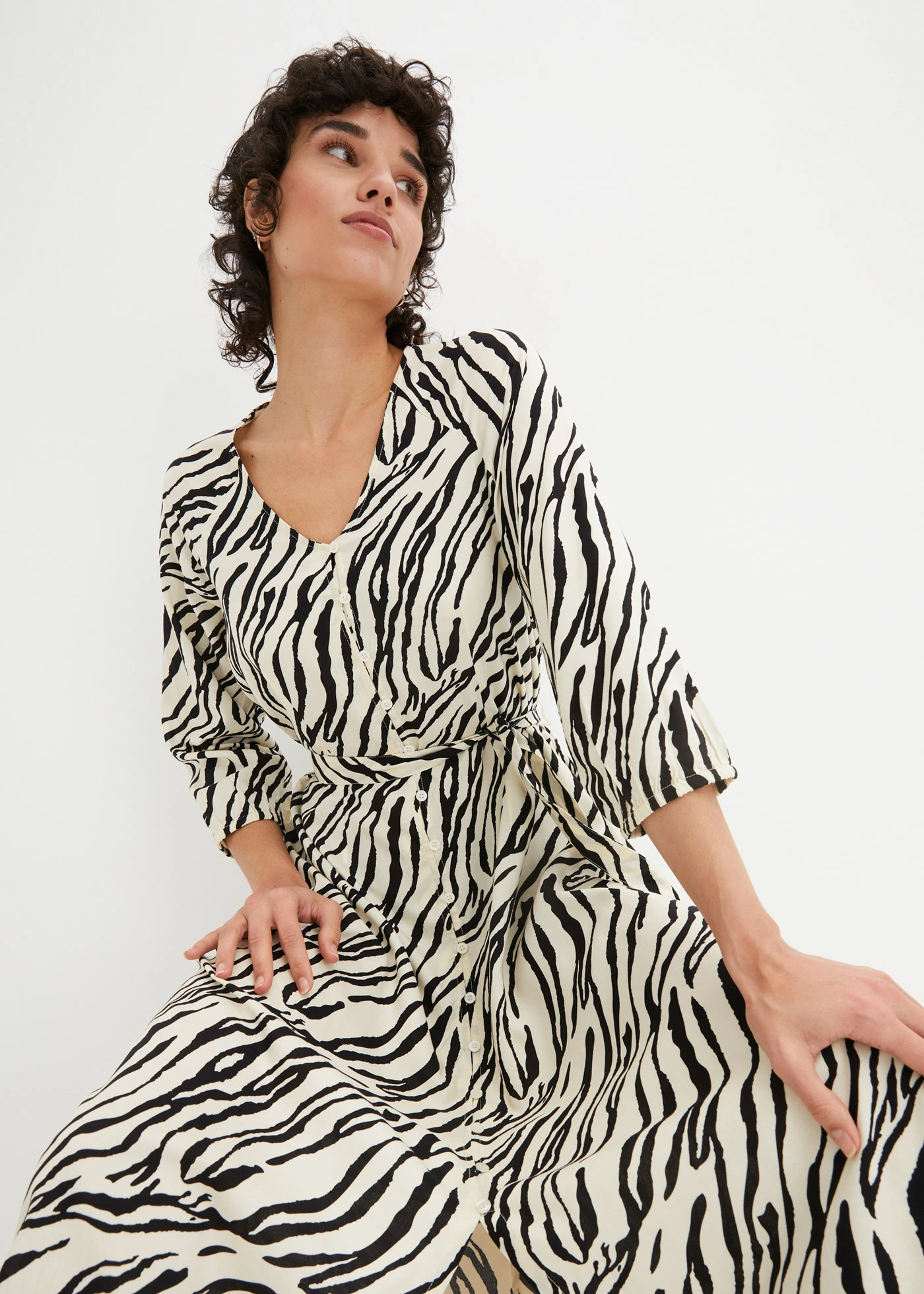 Midi jurk van soepele viscose • zebraprint naturel-zwart • bonprix online shop