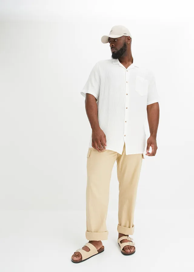 Chemise manches courtes en gaze 100% coton, Couleur: écru