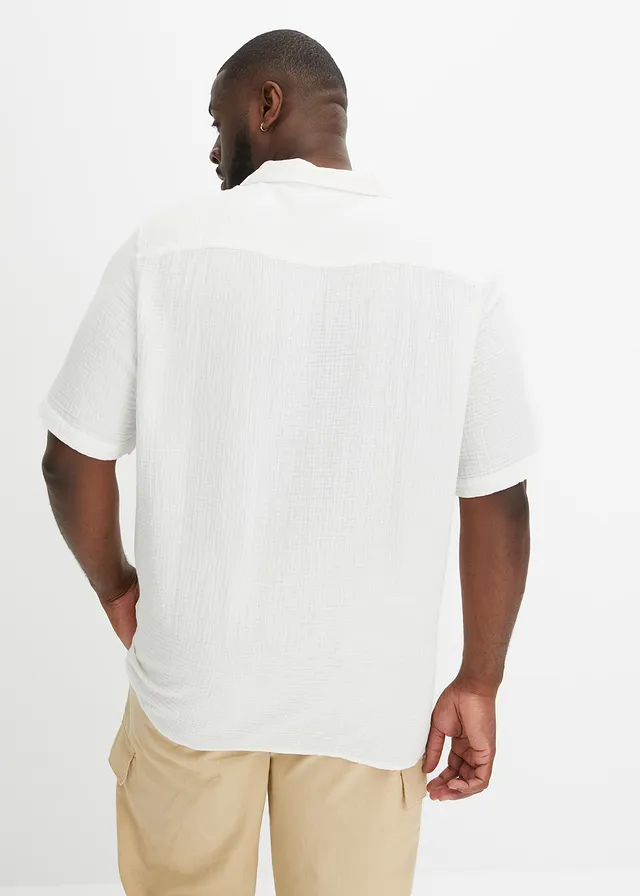 Chemise manches courtes en gaze 100% coton, Couleur: écru