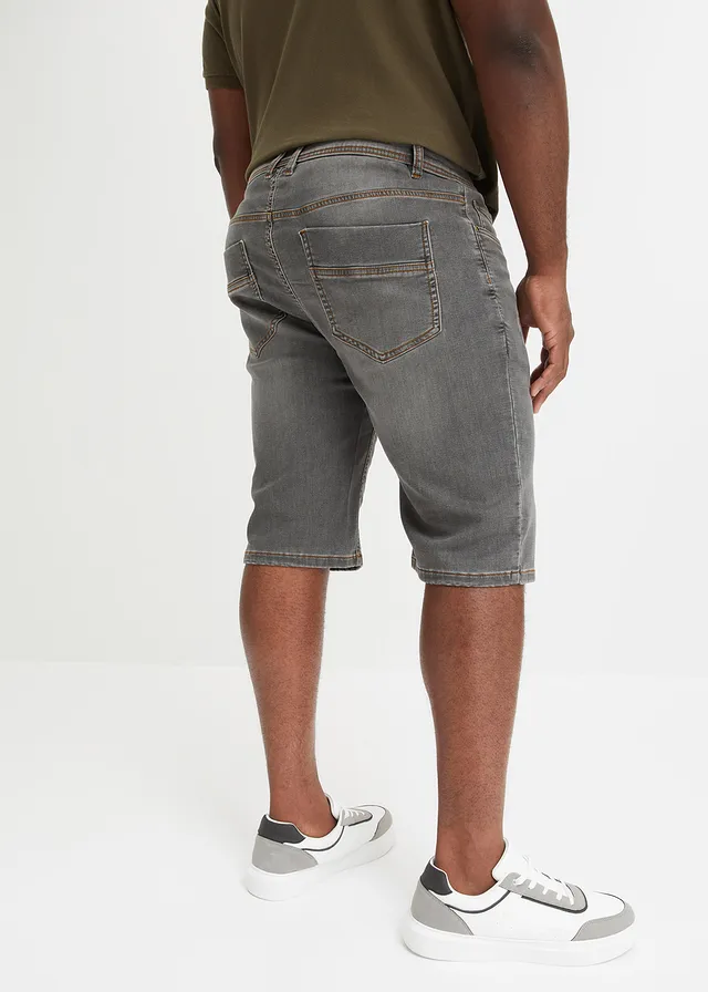 Bermuda en sweat effet jean, coupe ventre confort, regular, Couleur: gris clair denim