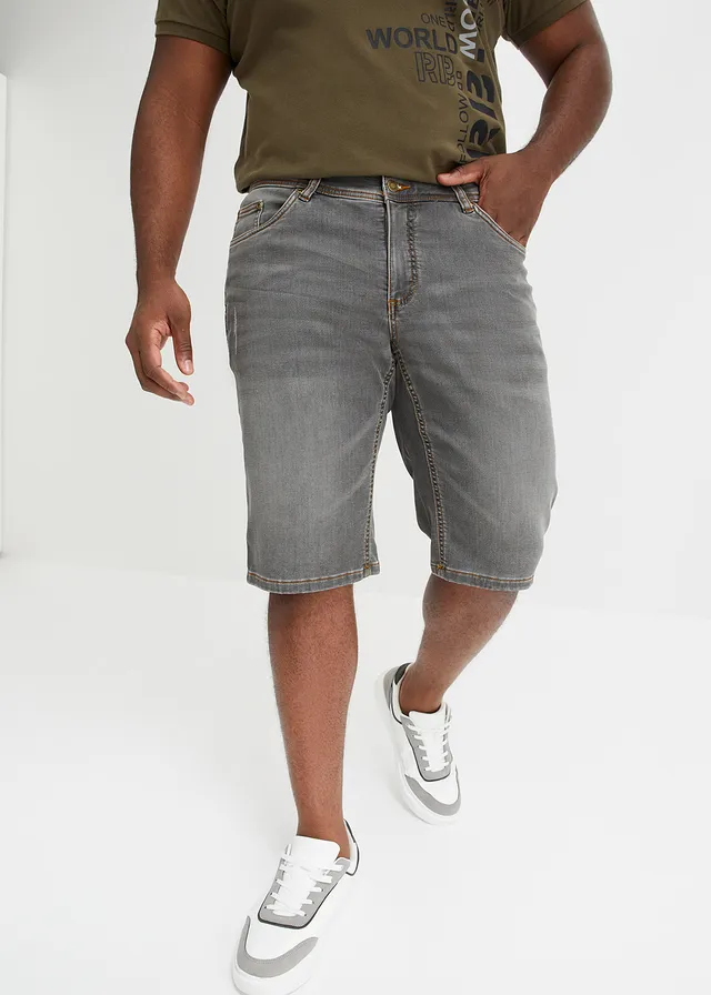 Bermuda en sweat effet jean, coupe ventre confort, regular, Couleur: gris clair denim