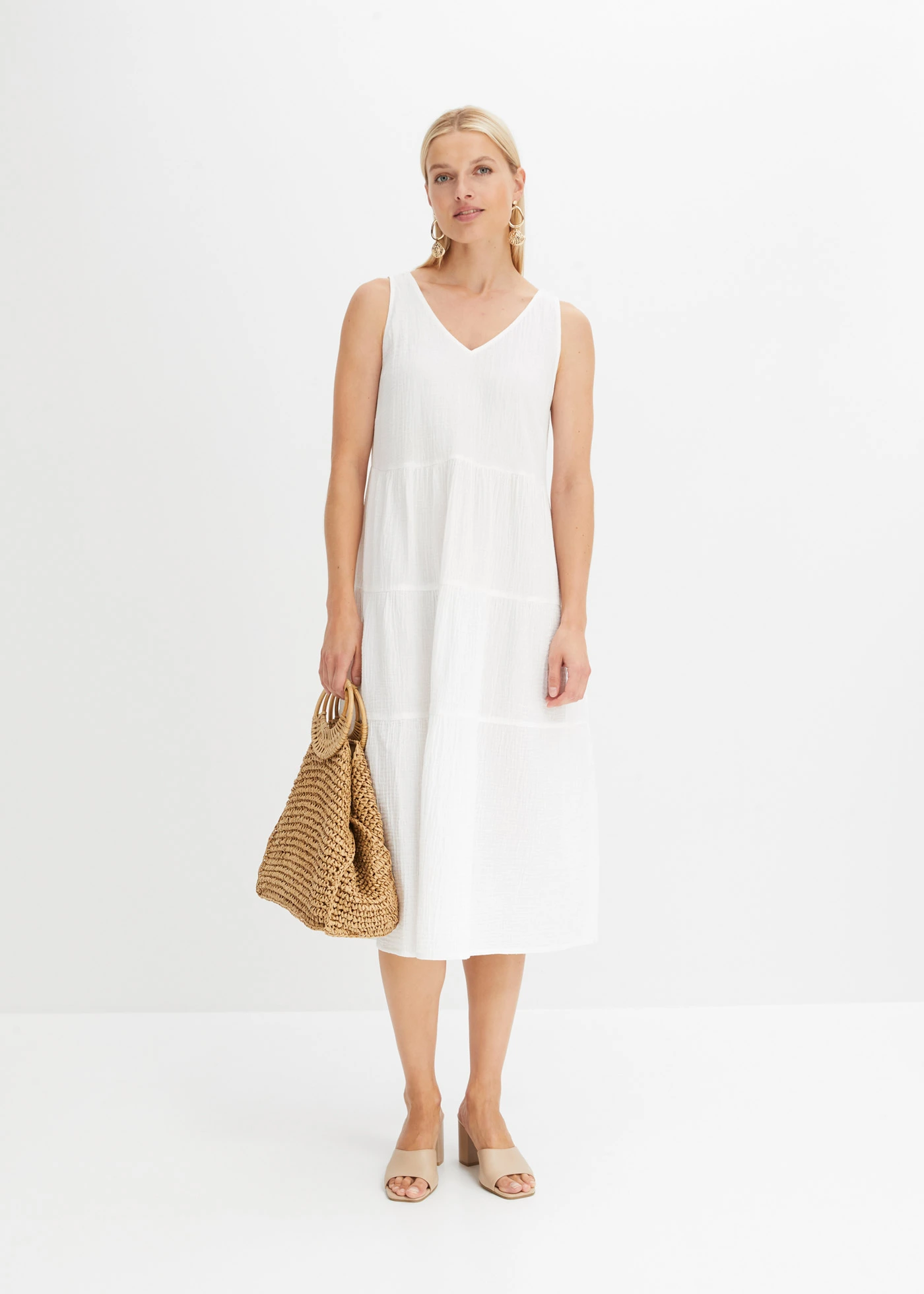 Rochie din muselină din bumbac 100% • alb • magazin bonprix