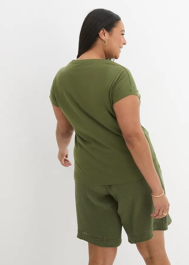 T-shirt, Couleur: kaki foncé/noir imprimé