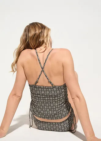Bandeau tankinitop met gerecycled polyamide • beige-zwart gedessineerd • bonprix online shop