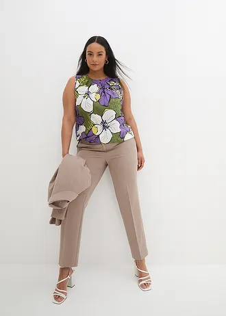 Viscose blousetop, Kleur: paars-donkerkaki gebloemd