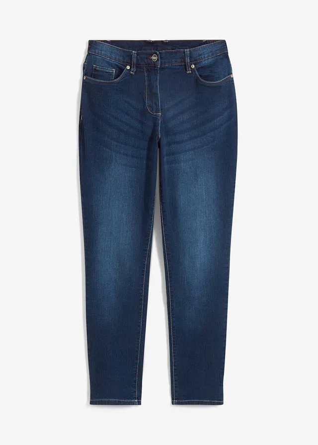 Jean boyfriend taille mi-haute, extensible, Couleur: bleu foncé denim