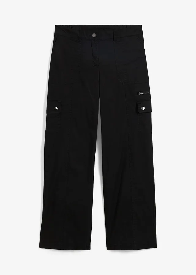 Bavlněné cargo kalhoty, Mid Waist • černá • bonprix obchod