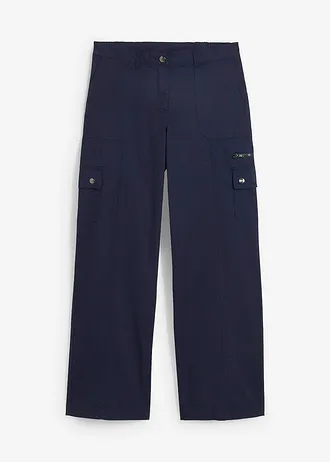 Bavlněné cargo kalhoty, Mid Waist, barva: tmavě modrá