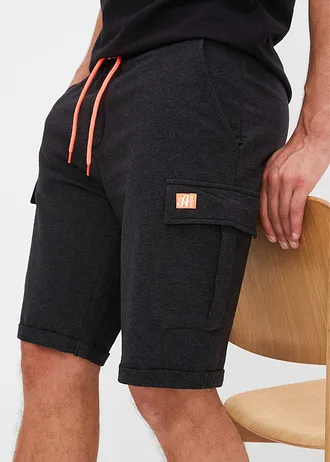 Teplákové cargo bermudy • černo-neonově lososový melír • bonprix obchod