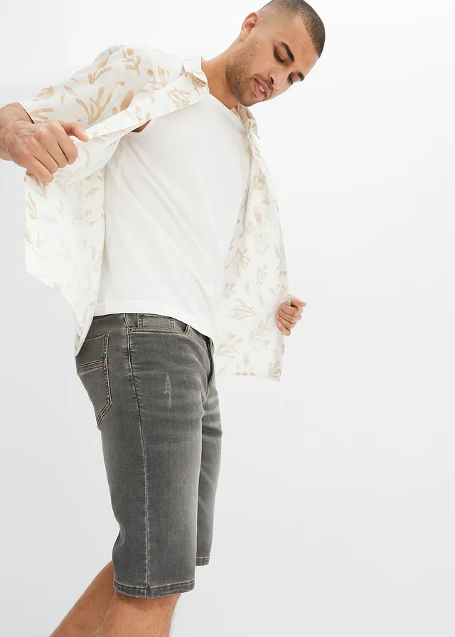 Bermuda en sweat effet jean, coupe ventre confort, regular • gris clair denim • product-page.page-title-suffix