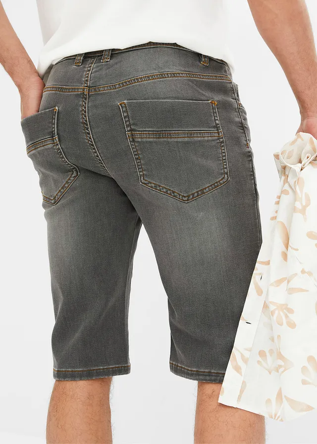 Bermuda en sweat effet jean, coupe ventre confort, regular • gris clair denim • product-page.page-title-suffix