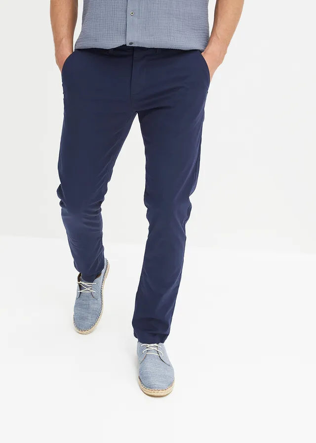 Pantalon chino extensible regular, coupe droite, Couleur: bleu foncé