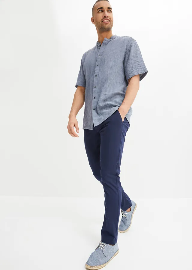 Pantalon chino extensible regular, coupe droite, Couleur: bleu foncé