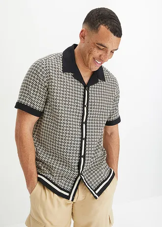 Chemise manches courtes en lin mélangé • gris galet-noir • Boutique bonprix