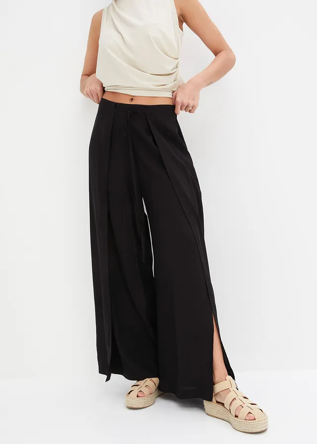 Pantalon avec fente en viscose, Couleur: noir