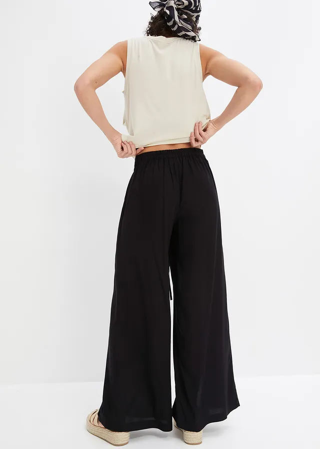 Pantalon avec fente en viscose, Couleur: noir