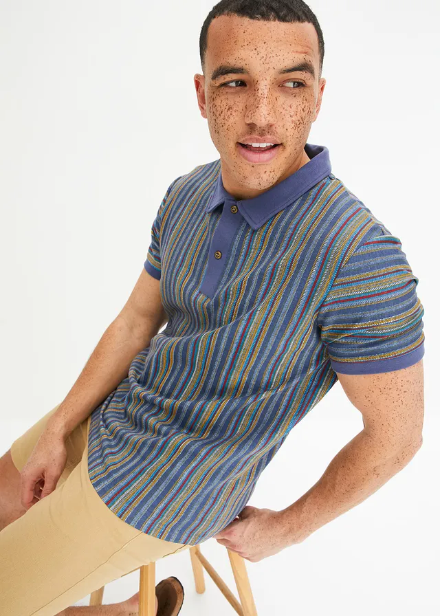 Poloshirt van biologisch katoen, korte mouw • indigo gedessineerd • product-page.page-title-suffix