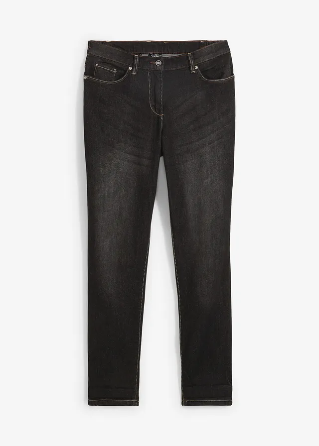 Jean boyfriend taille mi-haute, extensible, Couleur: noir denim