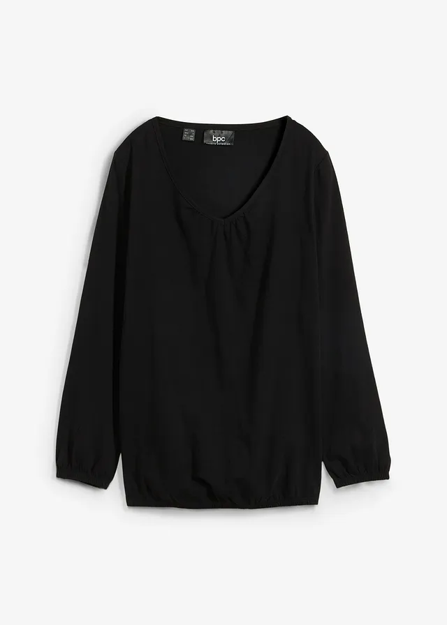 Katoenen longsleeve met elastiek van katoen • zwart • bonprix online shop