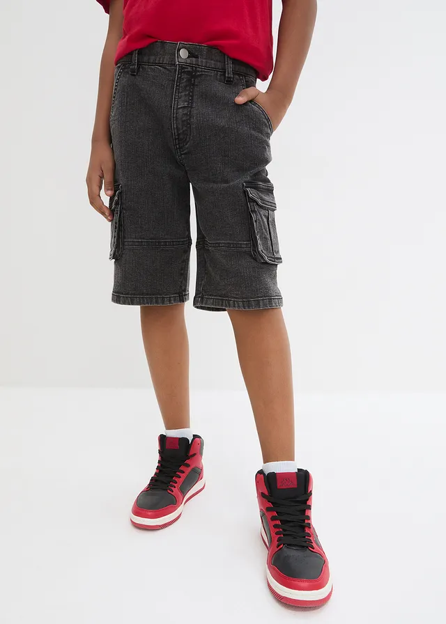 Cargo bermuda met verstelbare band, loose fit • zwart denim • product-page.page-title-suffix