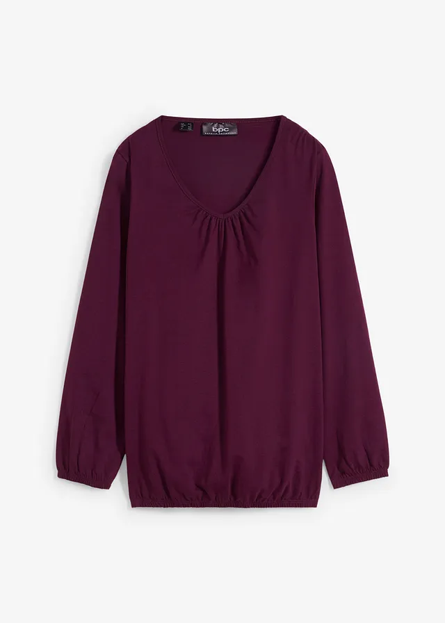 Bluză cu mâneci lungi și tiv elastic, 100% din bumbac