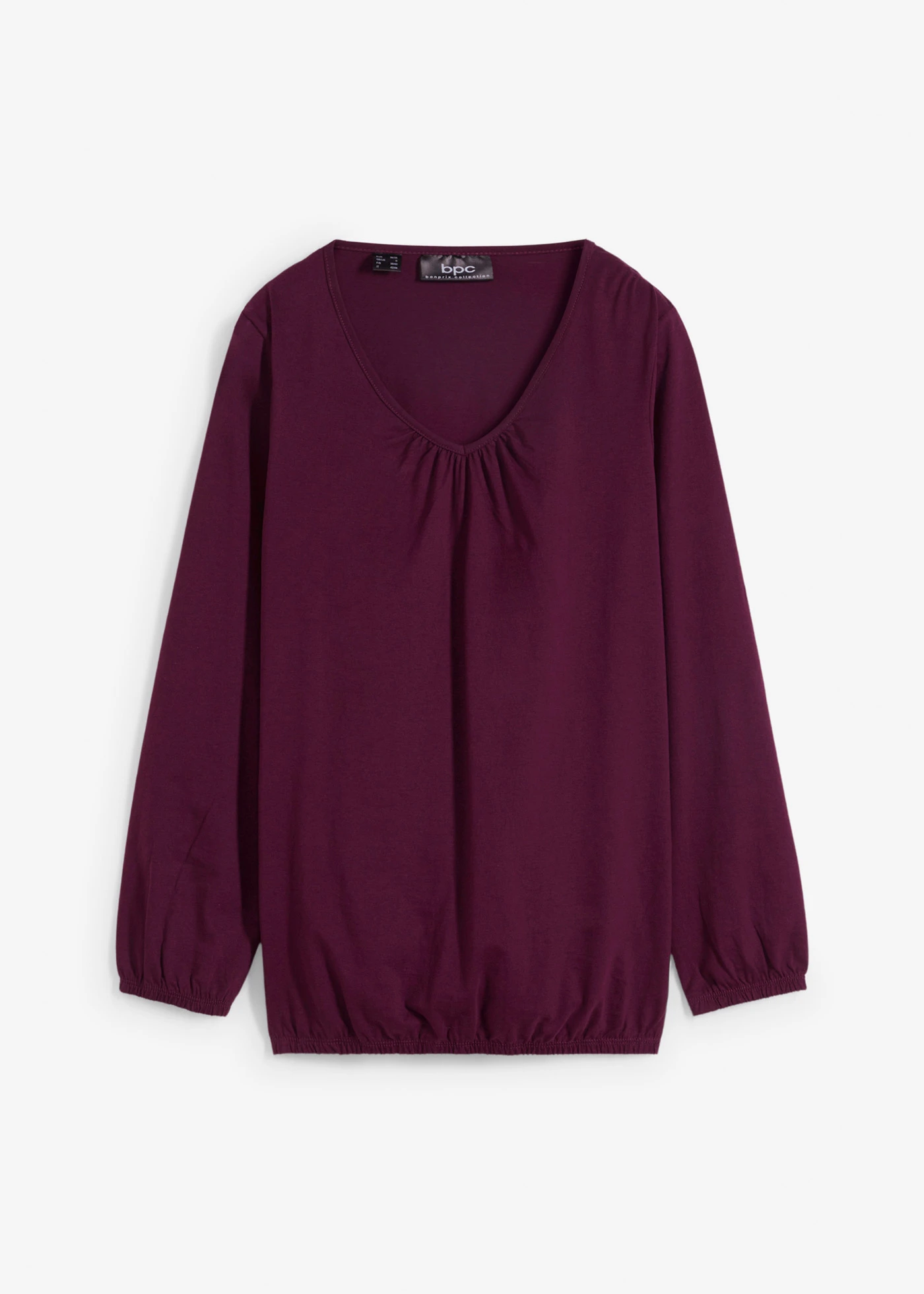 Katoenen longsleeve met elastiek van katoen • vlierbes • bonprix online shop