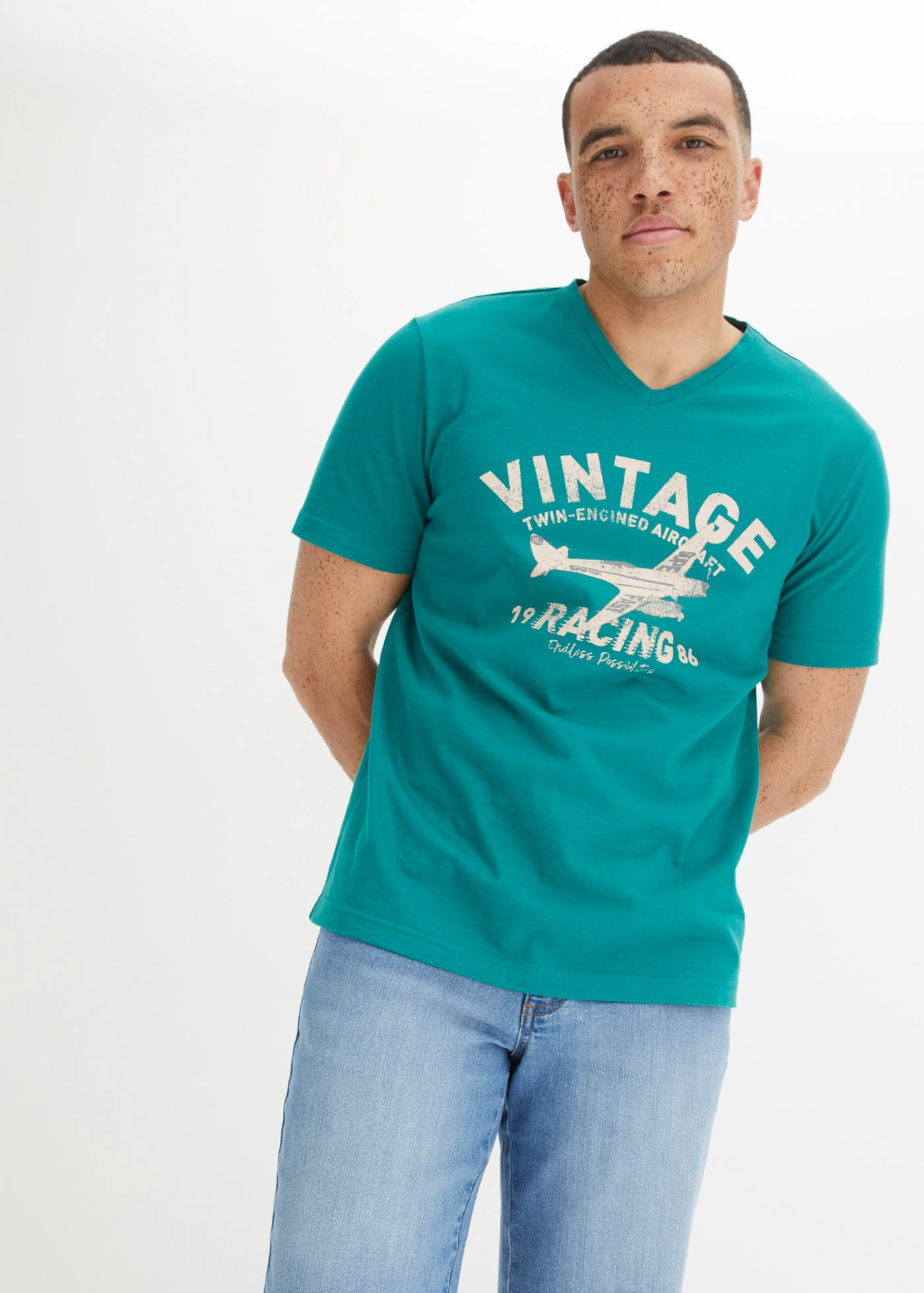 T-shirt van vlamgaren • smaragd met print • bonprix online shop