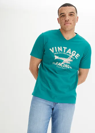 T-shirt van vlamgaren • smaragd met print • bonprix online shop
