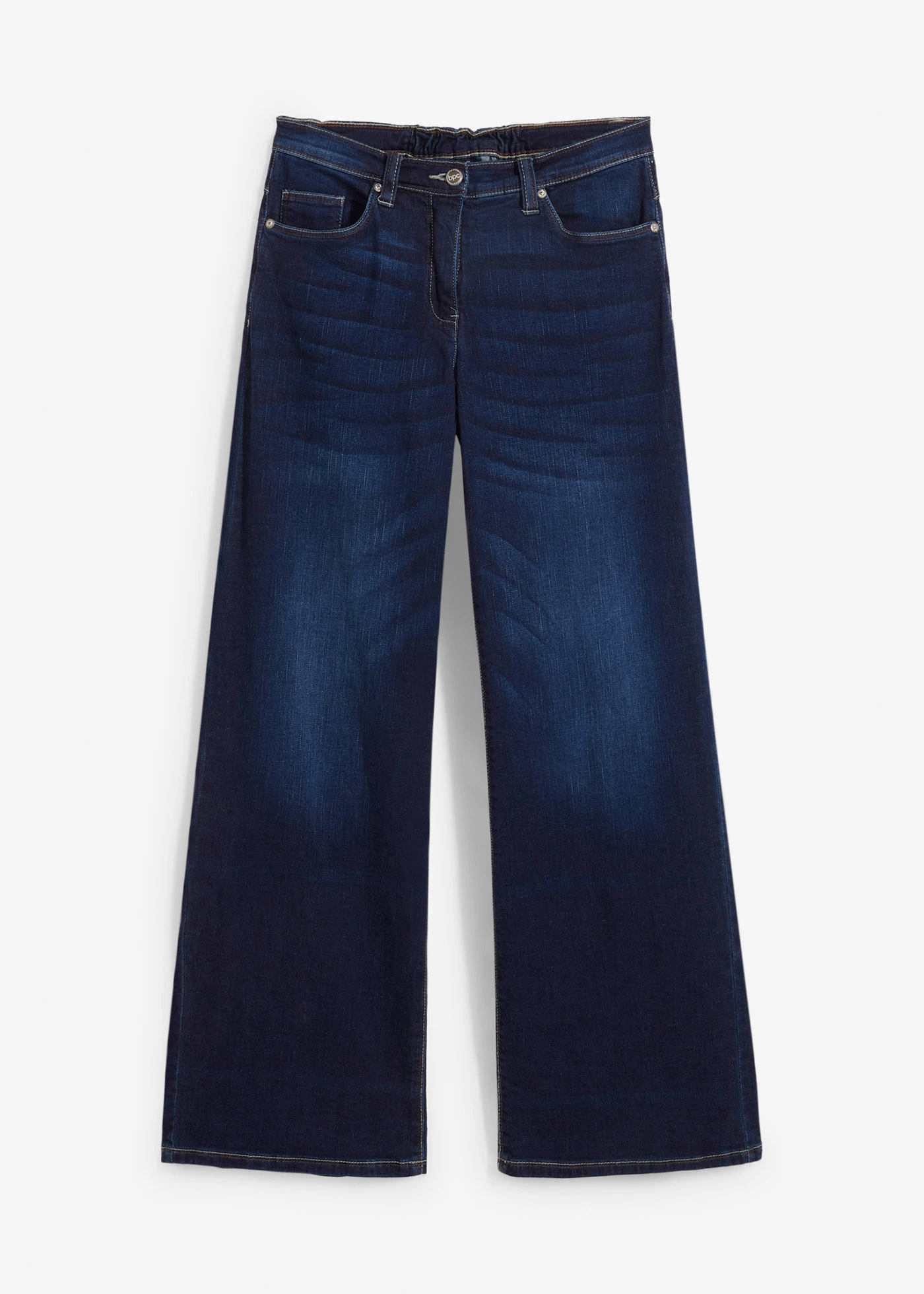 Dżinsy wide leg, mid waist, z wygodnym pasem • granatowy denim • sklep bonprix